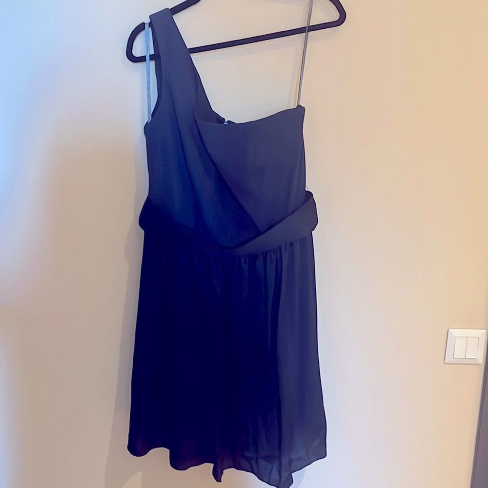 White by Vera Wang Blue One Shoulder Detachable Belt Dress Size 16 | EUC
